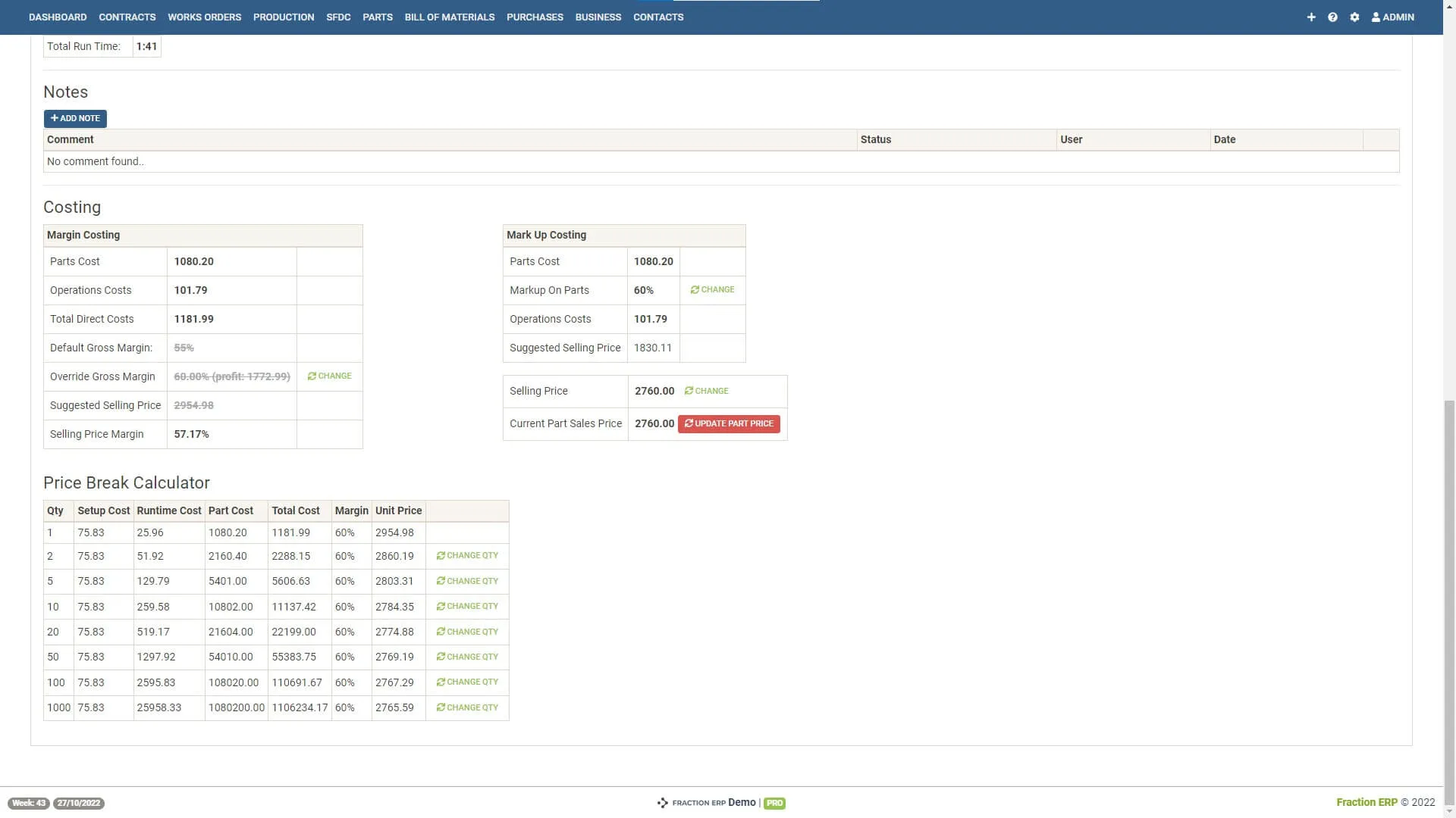 Bill of Materials job costing