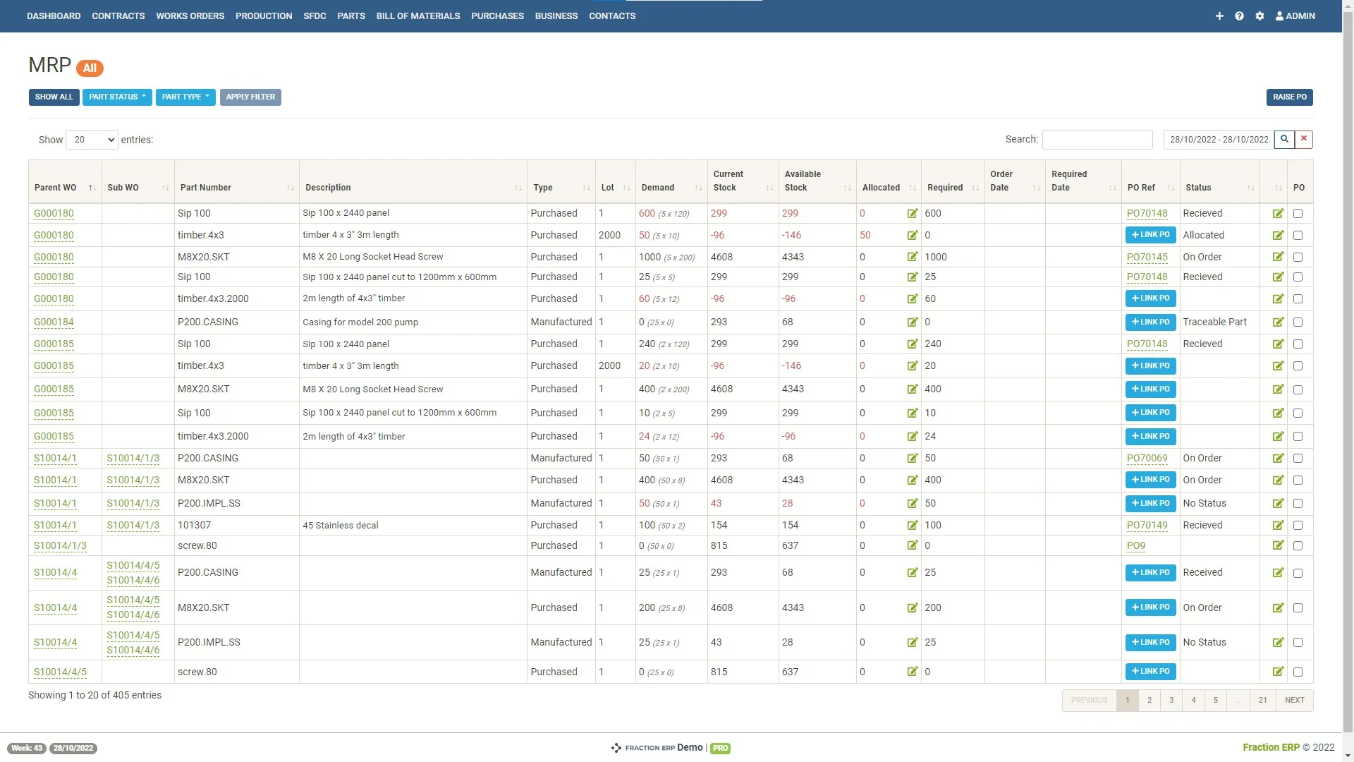 MRP system in Fraction ERP