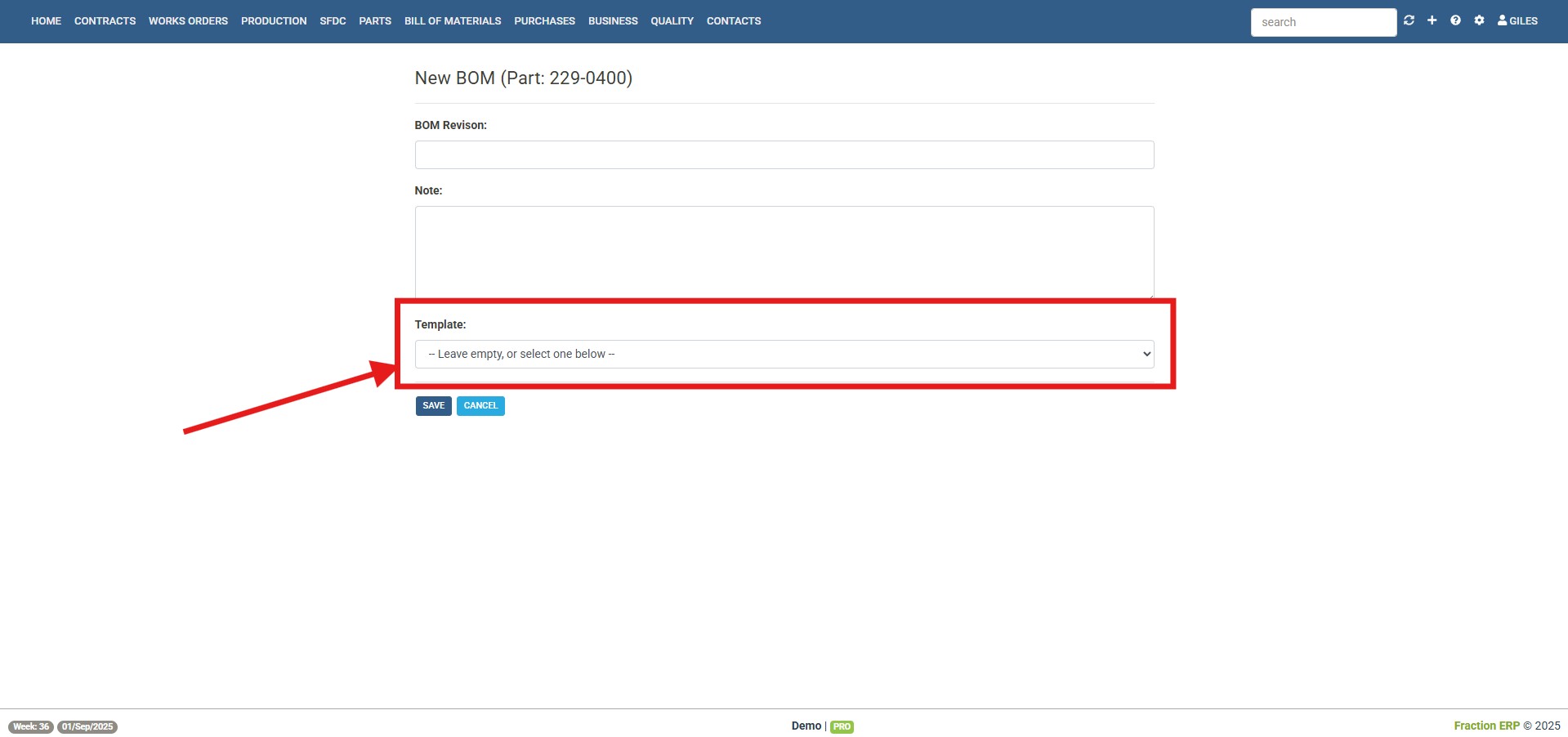 Production planning with templates