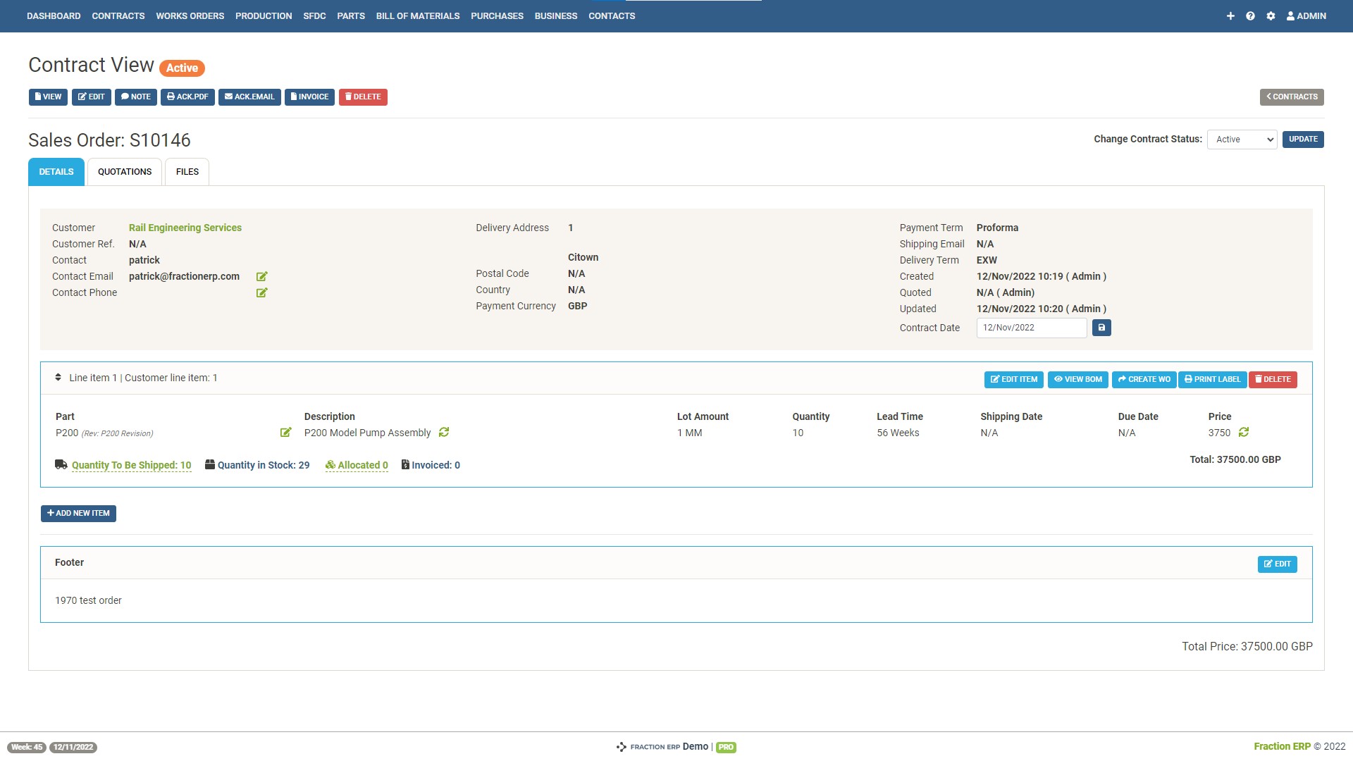 ERP sales order view