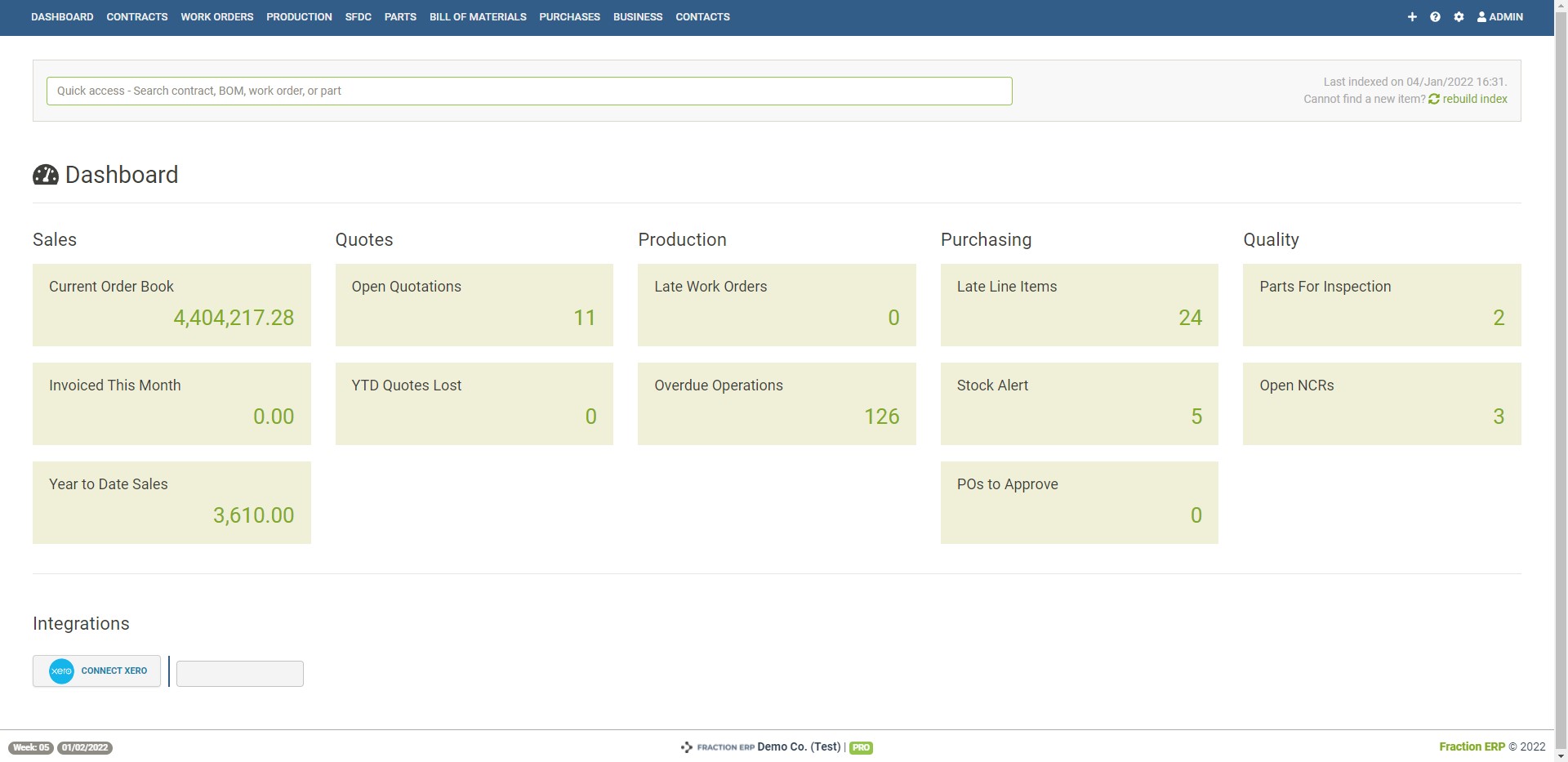 sunrise erp dashboard