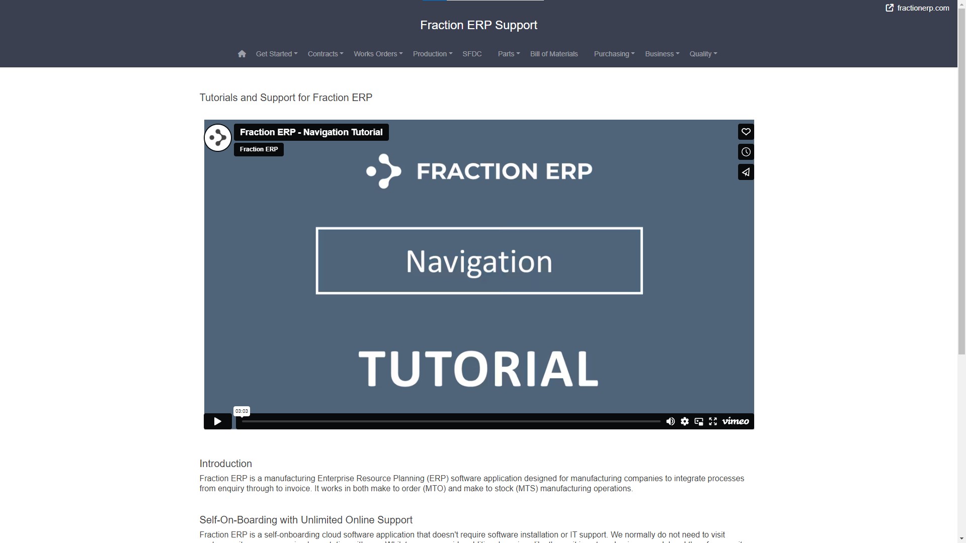 Fraction ERP support site