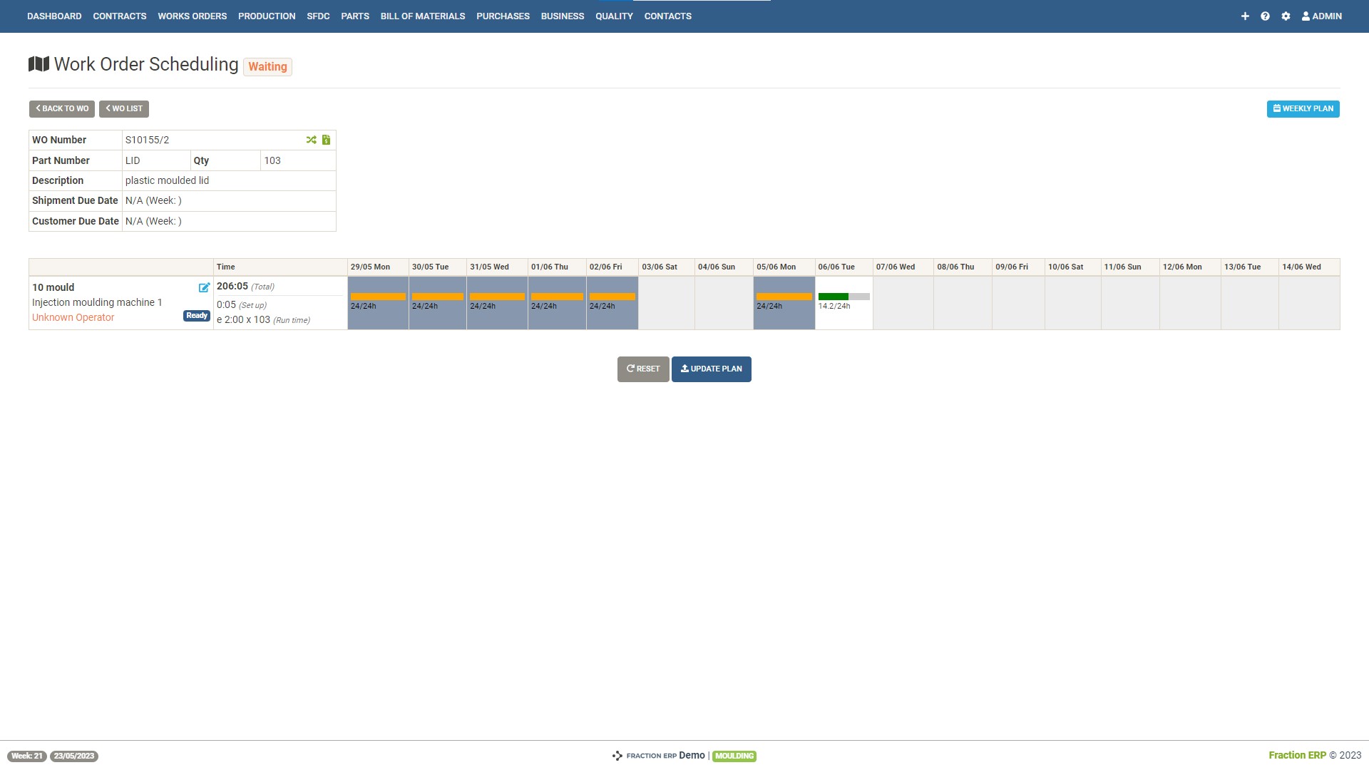 ERP scheduling - forward infinite