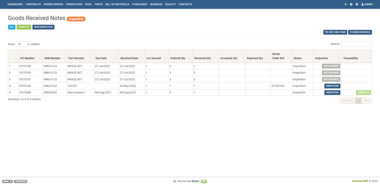 purchase order inventory management system - inspection queue