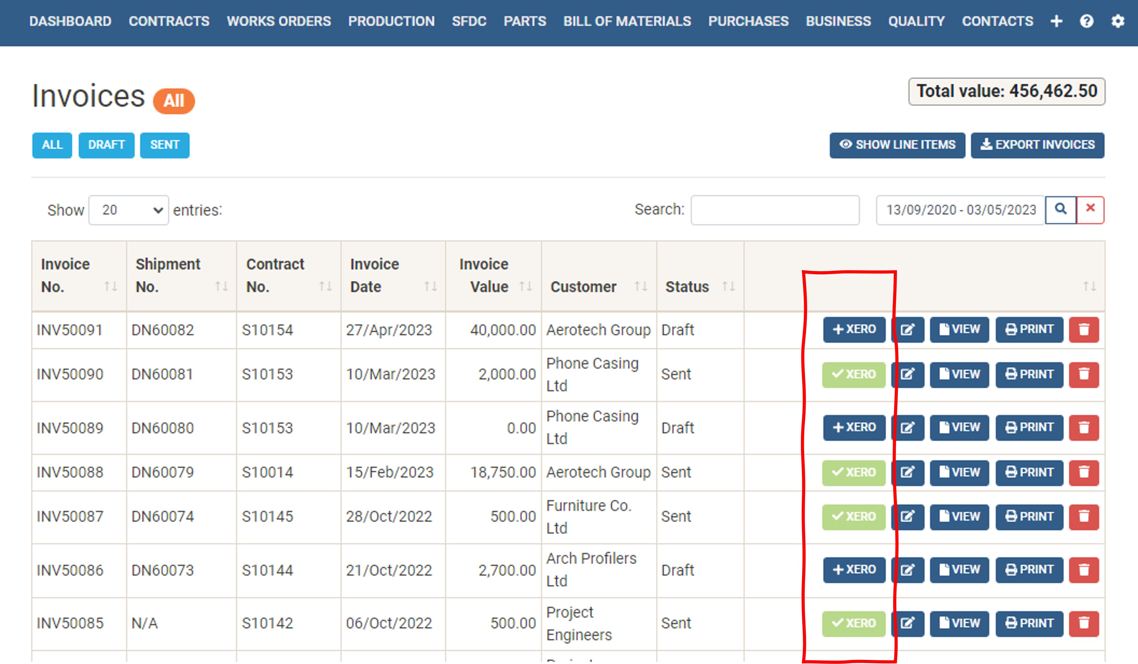 erp invoicing - push to finance package
