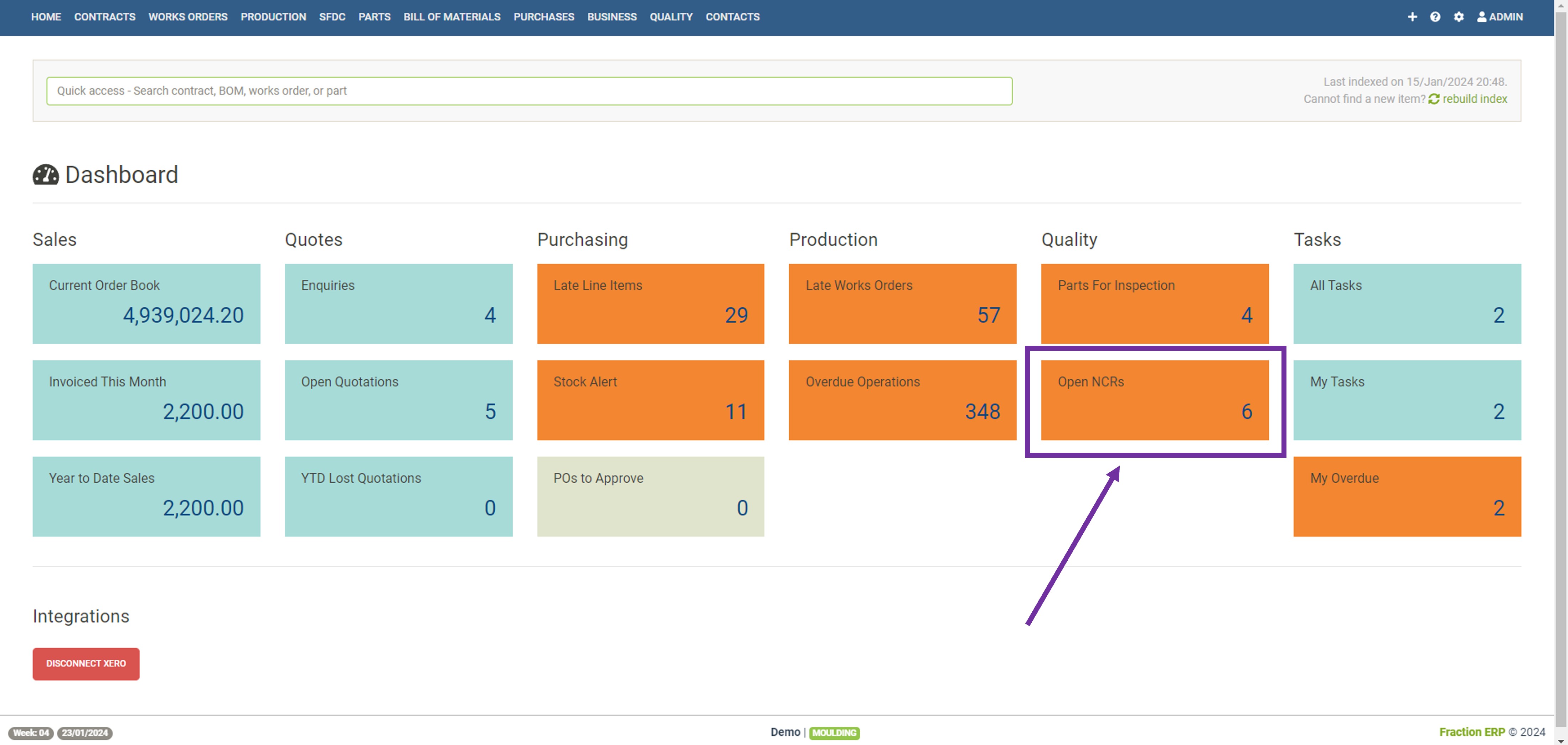 erp non conformance reporting dashboard