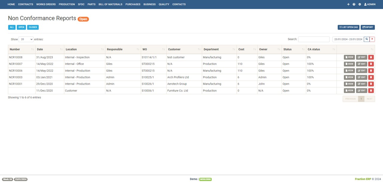 erp non conformance reporting management