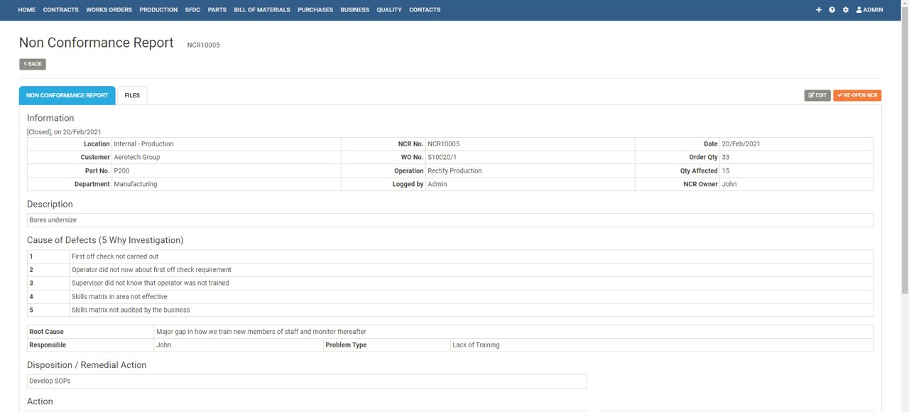 erp non conformance report