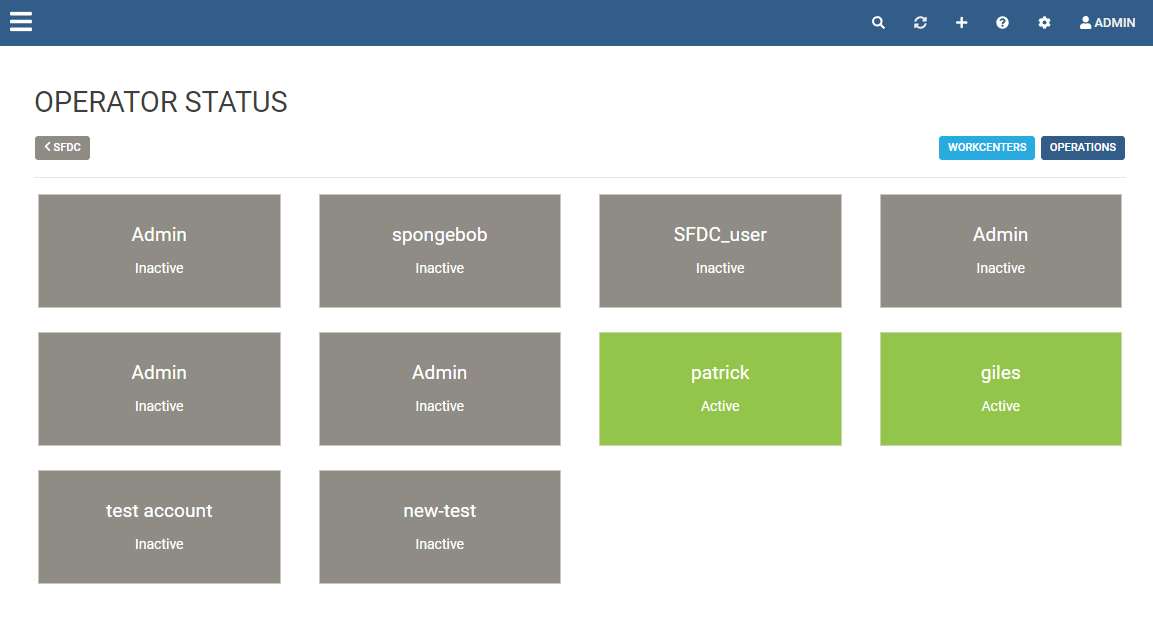 operator status via SFDC screen