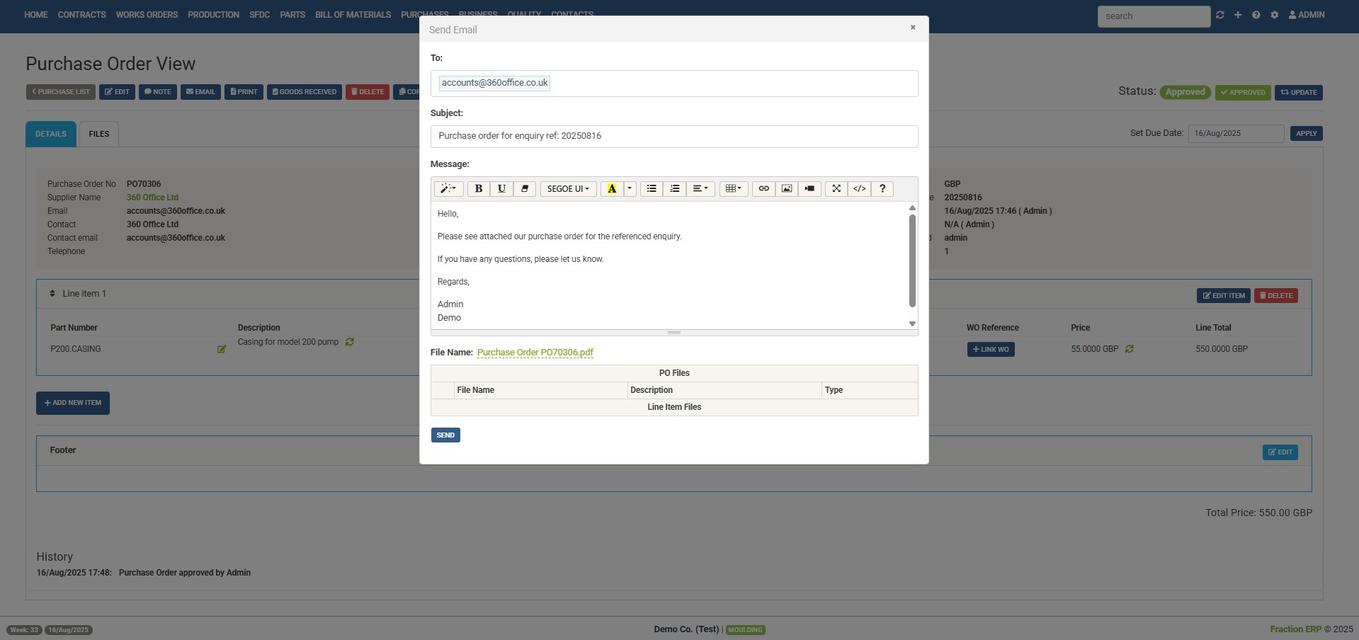 Send purchase order to supplier