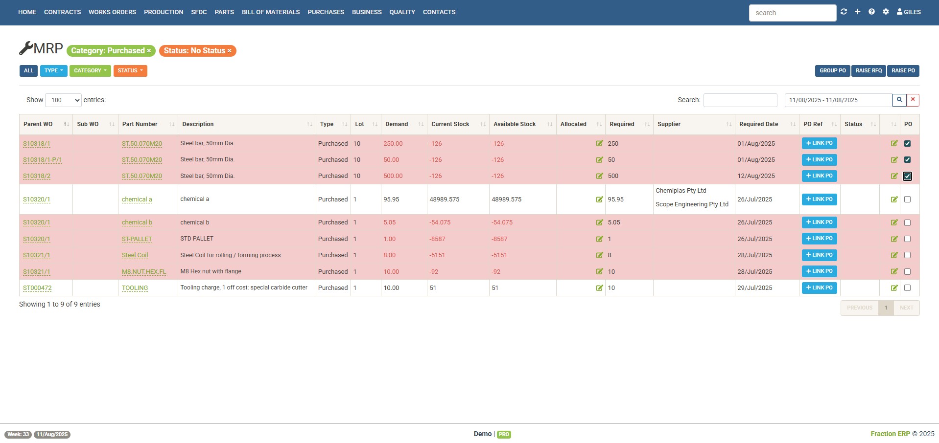 MRP purchase order
