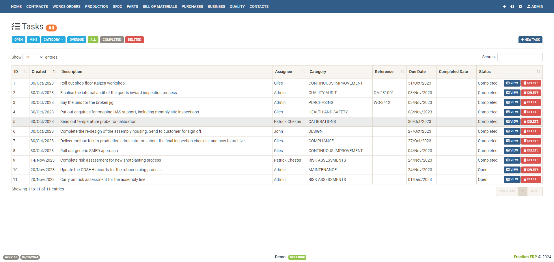 Fraction ERP task management