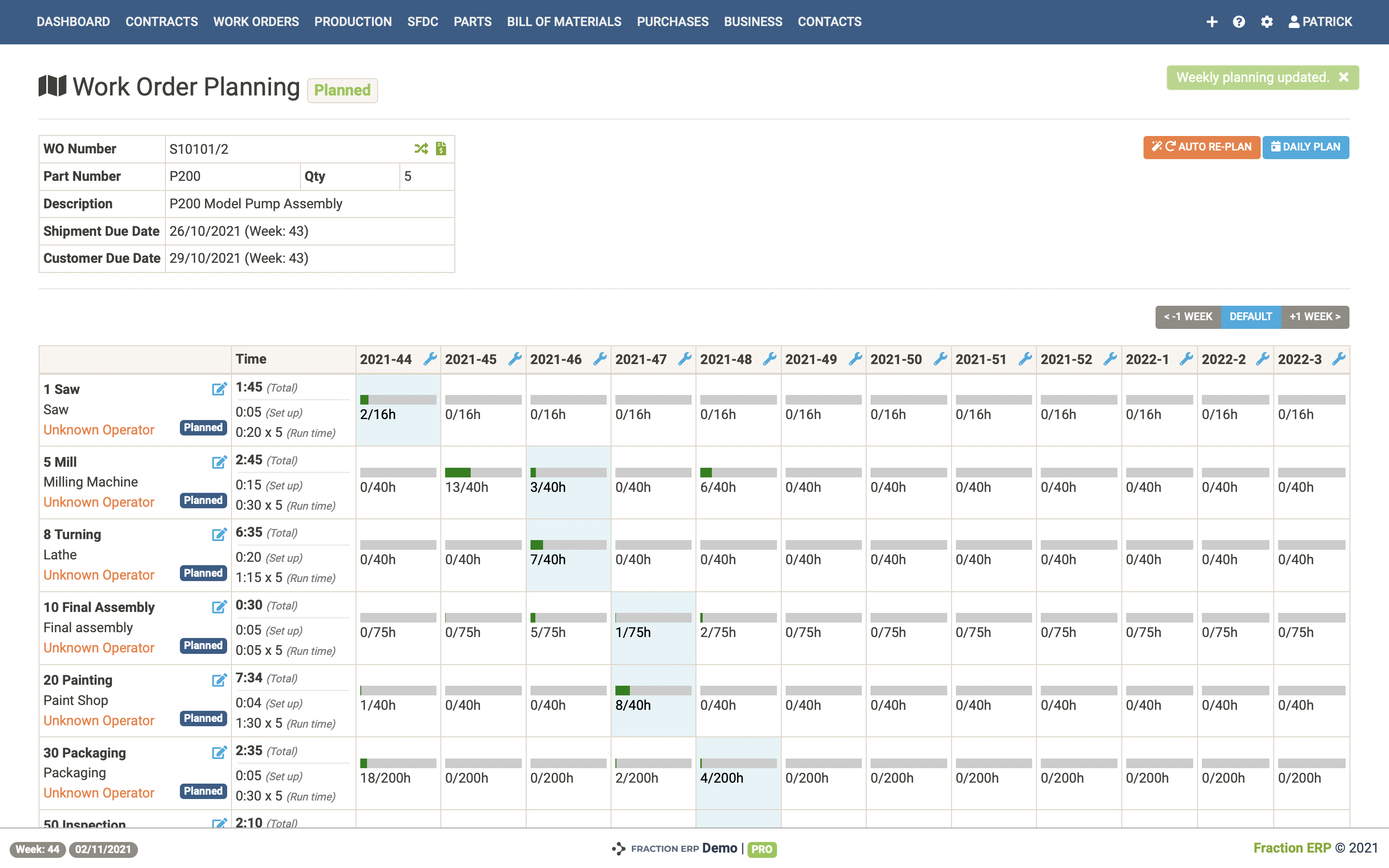 Fraction ERP scheduling