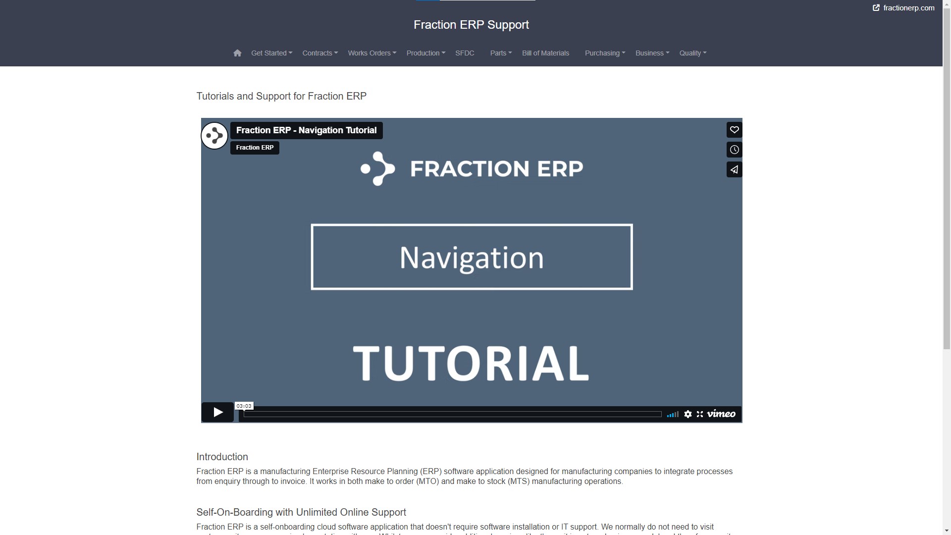 Fraction ERP Support Site