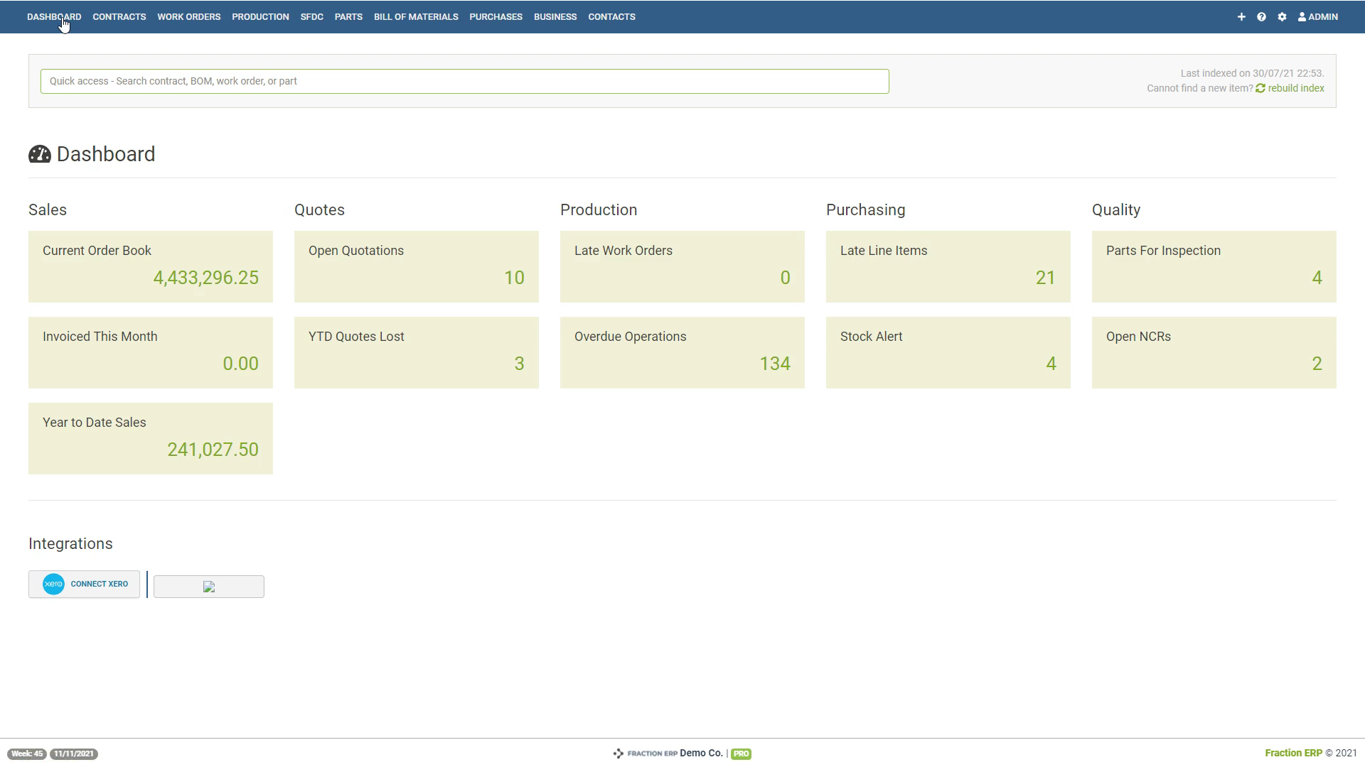 non conformance reporting - ERP dashboard