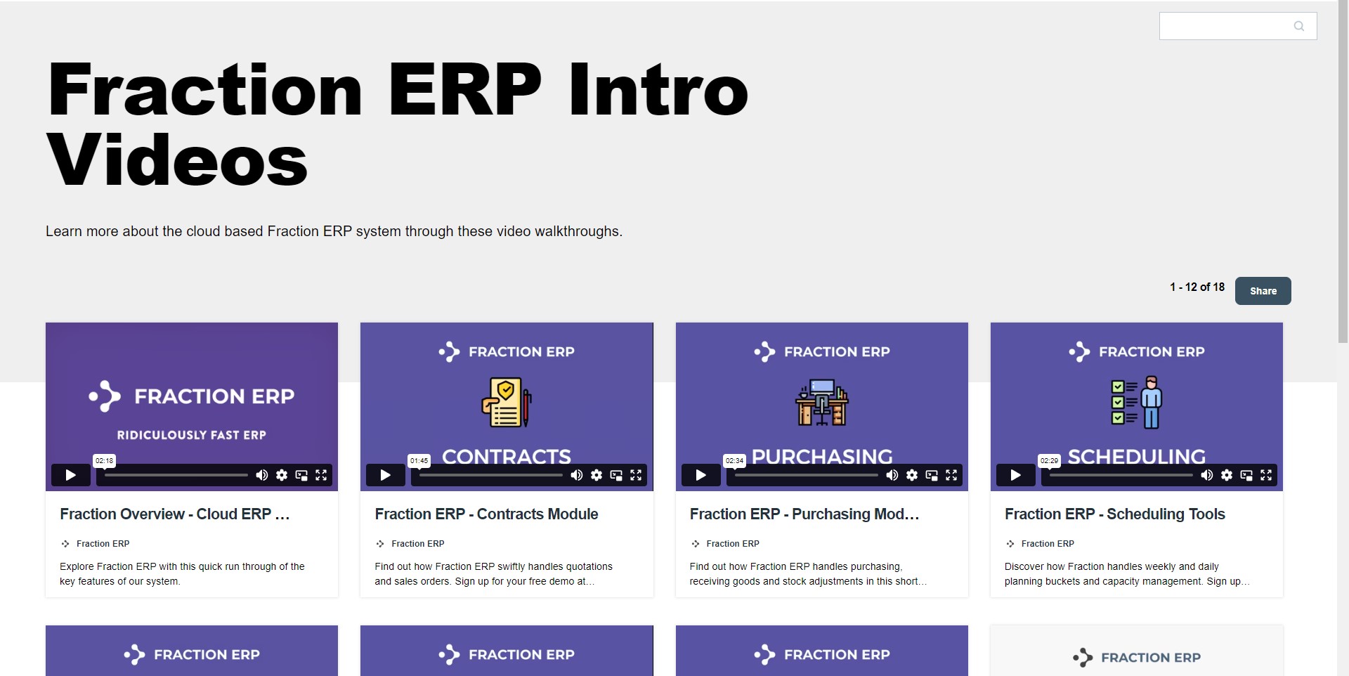 Fraction ERP video walkthroughs